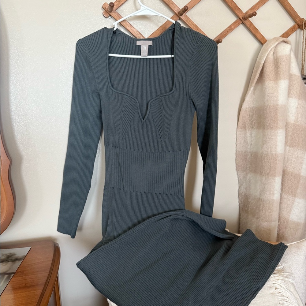 H&M Blue Charcoal Long Sleeve Knit Dress